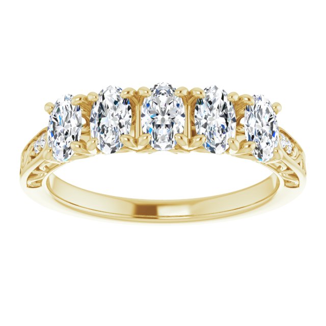 1.07 ct. Oval & Round Cut Diamond Wedding Band Vintage Inspired Ring-VIRABYANI